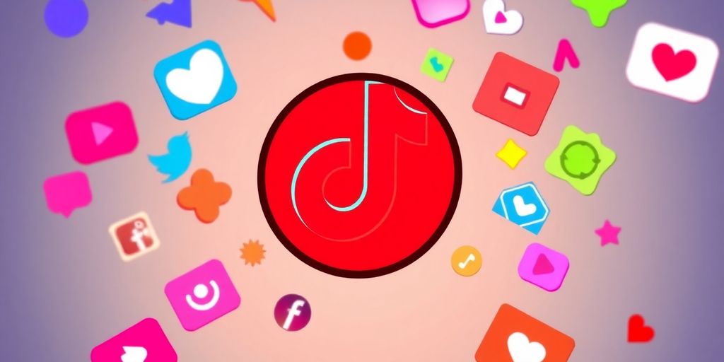 Logotipo do TikTok com ícones de vídeo populares.